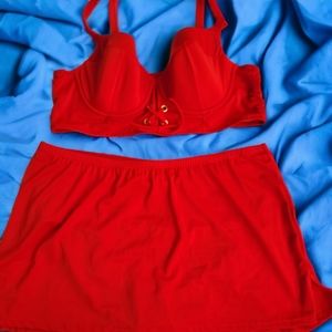 NWOT Cacique Plus Size Red Bikini Skirted Bottom Size 16 40D